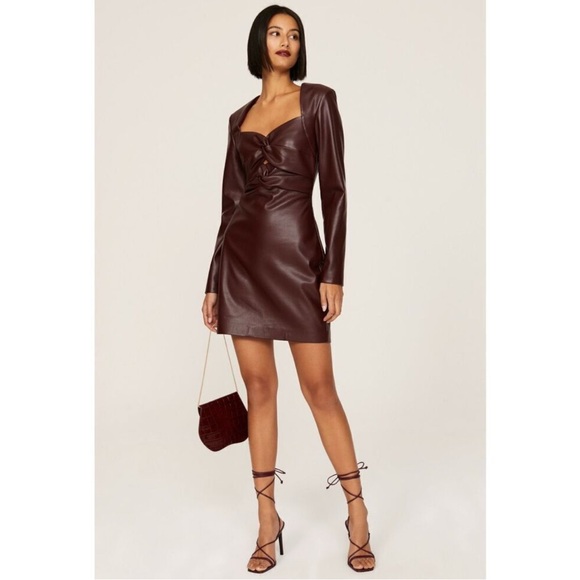One33 Social Long Sleeve Maroon Faux Leather Dress - Picture 1 of 1